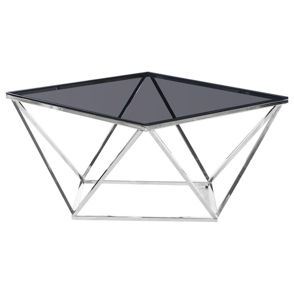 Best Master Furniture Angled Square Smoked Glass Coffee Table, Silver - E40 SILVER COFFEE TABLE