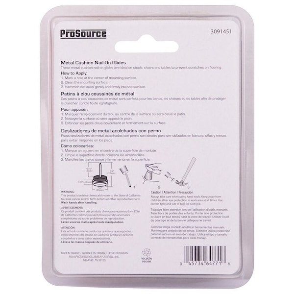 Prosource Furniture Glide, Metal, Nickel Plated, Nickel Plated, 3/4 x 3/4 x7/8 in Dimensions - FE-50411-PS
