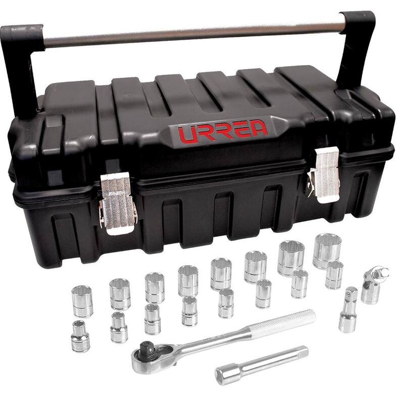 Juego de dados URREA de 1/2 pulgadas con accesorios en caja de plástico (21 piezas) - 54P20