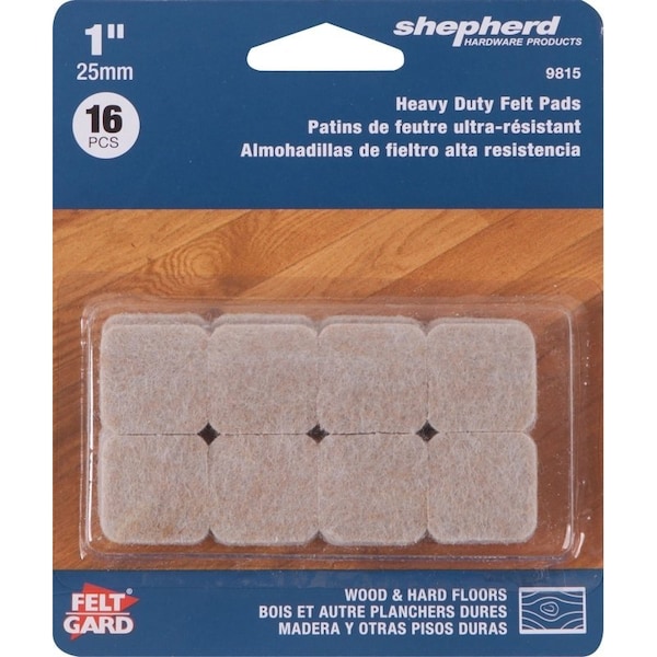 Shepherd Hardware Furniture Pad, Felt Cloth, Beige, 1 in L, 1 in W, 3/16 in Thick, Square - 9815