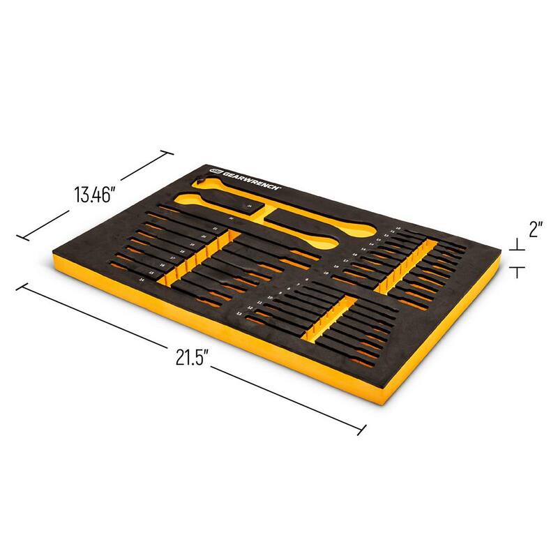 Juego de llaves de trinquete estándar y cortas métricas GEARWRENCH de 28 piezas con trinquete de 72 dientes y bandeja de espuma EVA - 86527
