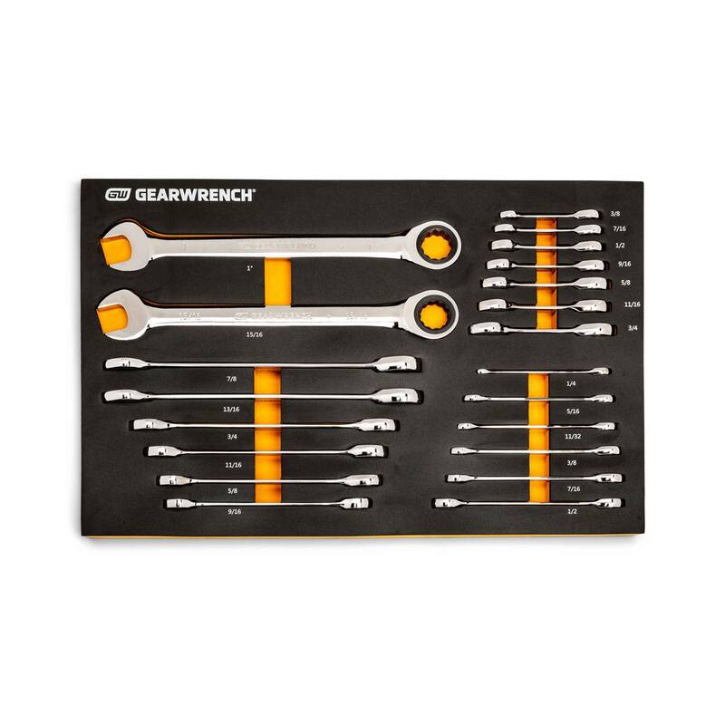 Juego de Llaves de Trinquete Estándar y Cortas de 21 Piezas 72T SAE GEARWRENCH con Bandeja de Espuma EVA - 86526