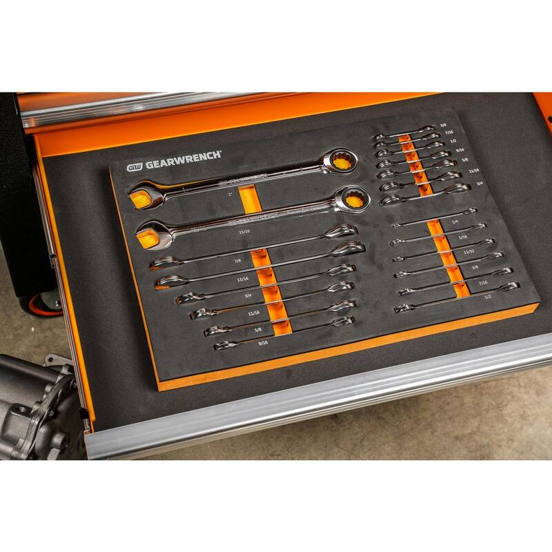 Juego de Llaves de Trinquete Estándar y Cortas de 21 Piezas 72T SAE GEARWRENCH con Bandeja de Espuma EVA - 86526