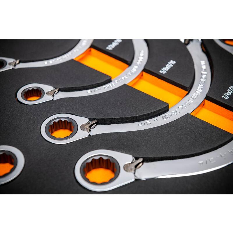 Juego de llaves de trinquete especializadas reversibles Crowfoot de 3/8 pulgadas de GEARWRENCH con bandeja de almacenamiento de espuma EVA (19 piezas) - GWMSSRWSAE