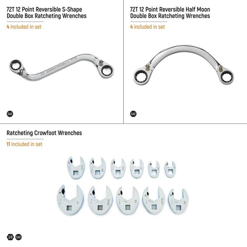 Juego de llaves de trinquete especializadas reversibles Crowfoot de 3/8 pulgadas de GEARWRENCH con bandeja de almacenamiento de espuma EVA (19 piezas) - GWMSSRWSAE