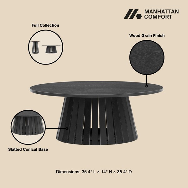 Manhattan Comfort Layla 35.4 Coffee Table in Black - CT019-BK