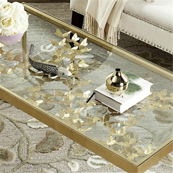 Safavieh Otto Ginkgo Leaf Coffee Table- Antique Gold - 17.75 x 48 x 24 in. - FOX2591A