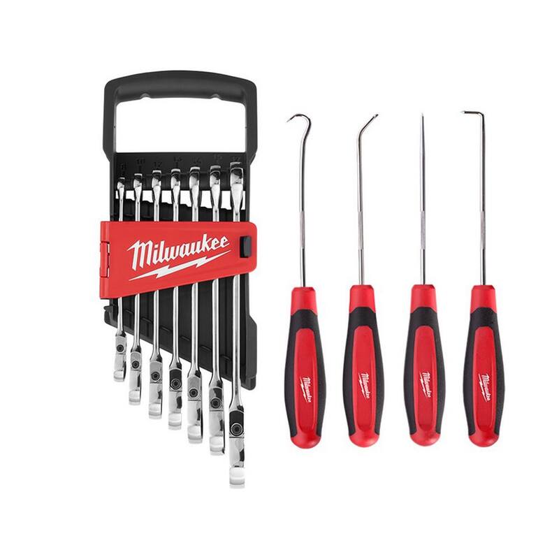 Juego de llaves combinadas de trinquete con cabezal flexible de 144 posiciones Métrico con juego de ganchos y picos (11 piezas) - 48-22-9529-48-22-9215