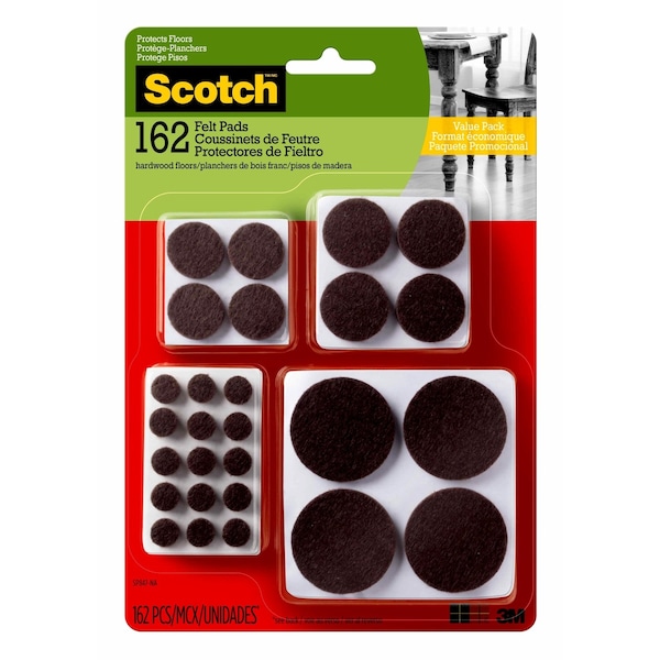 Scotch 3M Scotch Felt Self Adhesive Protective Pad Brown Round Assorted in. W 162 pk - SP847-NA