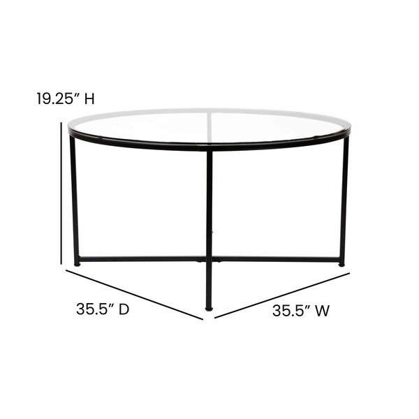 Flash Furniture Round Glass Coffee Table with Matte Black Frame - NAN-JH-1786CT-BK-GG