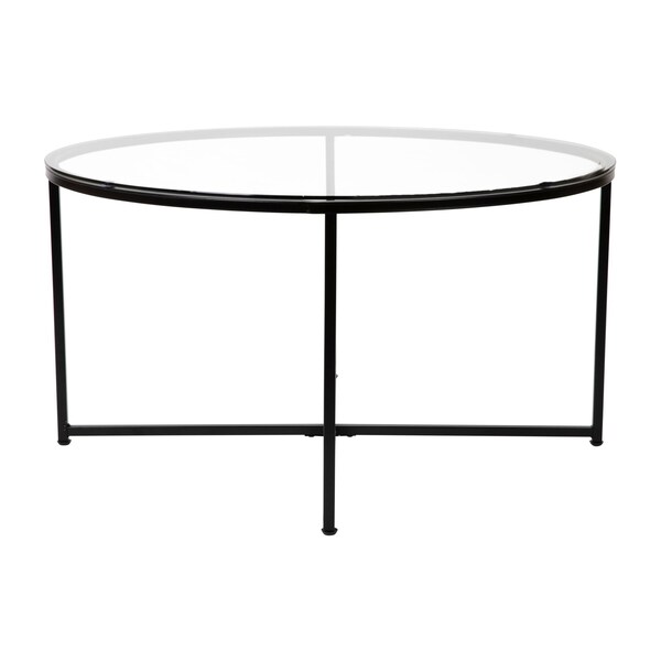 Flash Furniture Round Glass Coffee Table with Matte Black Frame - NAN-JH-1786CT-BK-GG