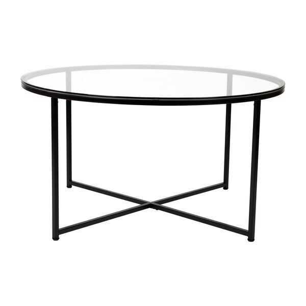 Flash Furniture Round Glass Coffee Table with Matte Black Frame - NAN-JH-1786CT-BK-GG