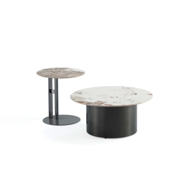 Manhattan Comfort Alondra Coffee Table and End Table Set of 2 in Black - 2-CE0147