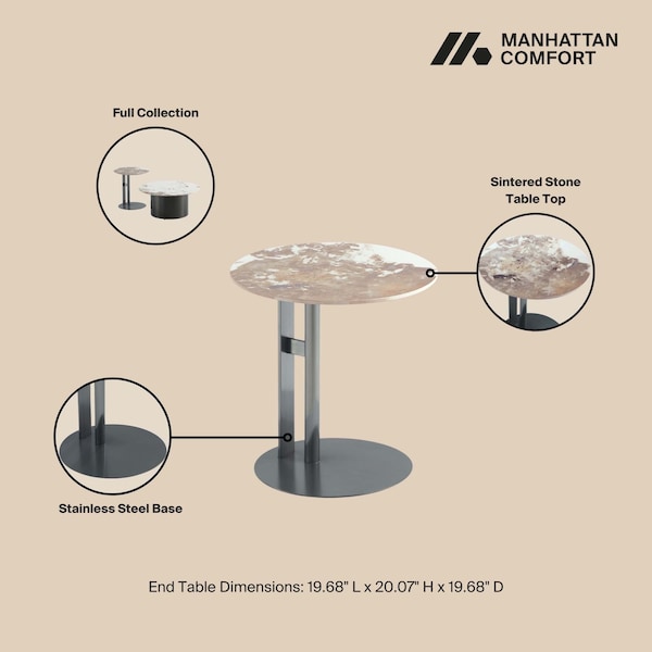 Manhattan Comfort Alondra Coffee Table and End Table Set of 2 in Black - 2-CE0147