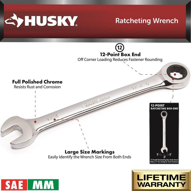 Juego de llaves de trinquete, accesorios y llaves de trinquete Husky de 1/4 pulg., 3/8 pulg. y 1/2 pulg., 144 posiciones (52 piezas) - H144RAT52PCWEVA.