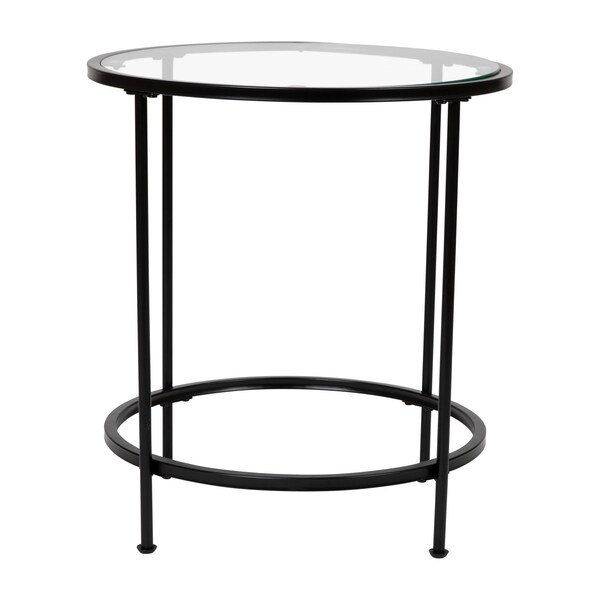 Flash Furniture 3 Piece Round Glass Table Set-Matte Black Frame - NAN-CEK-21750-BK-GG
