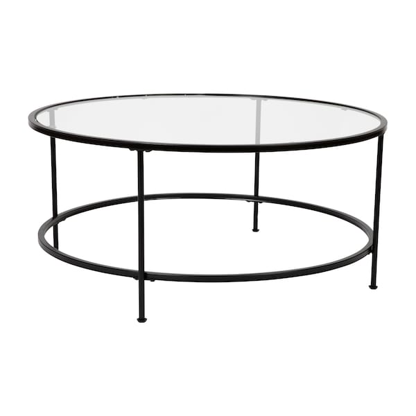 Flash Furniture 3 Piece Round Glass Table Set-Matte Black Frame - NAN-CEK-21750-BK-GG