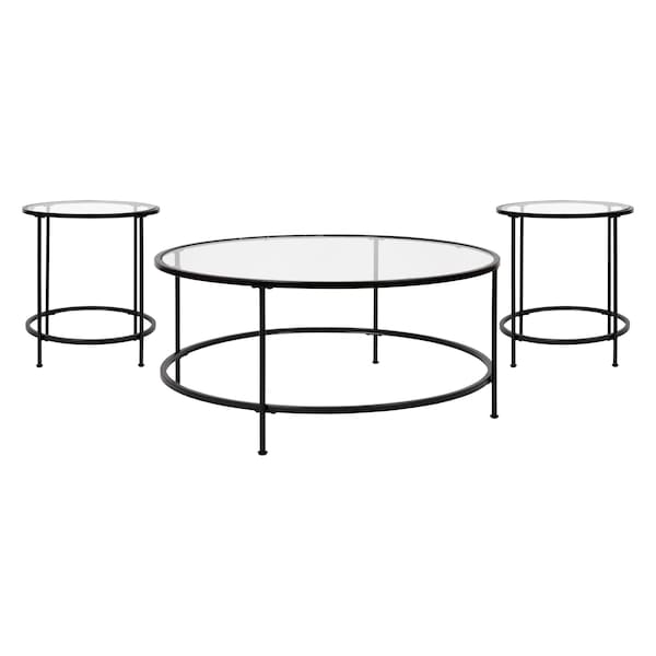 Flash Furniture 3 Piece Round Glass Table Set-Matte Black Frame - NAN-CEK-21750-BK-GG