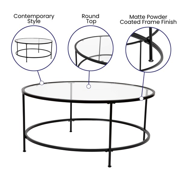 Flash Furniture 3 Piece Round Glass Table Set-Matte Black Frame - NAN-CEK-21750-BK-GG