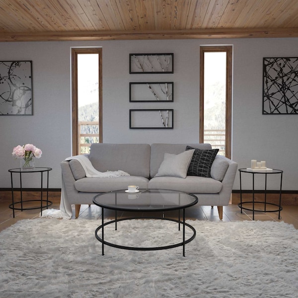 Flash Furniture 3 Piece Round Glass Table Set-Matte Black Frame - NAN-CEK-21750-BK-GG