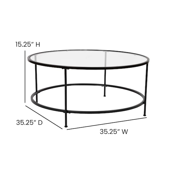 Flash Furniture 3 Piece Round Glass Table Set-Matte Black Frame - NAN-CEK-21750-BK-GG