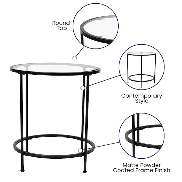 Flash Furniture 3 Piece Round Glass Table Set-Matte Black Frame - NAN-CEK-21750-BK-GG