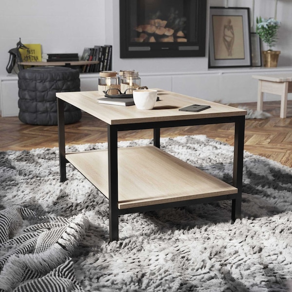 Flash Furniture Driftwood 2 Shelf Modern Wood & Metal Coffee Table - NAN-JH-17163-GG