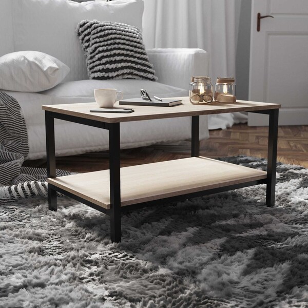 Flash Furniture Driftwood 2 Shelf Modern Wood & Metal Coffee Table - NAN-JH-17163-GG