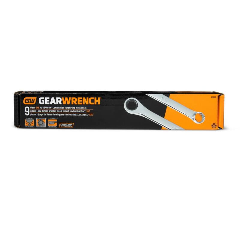 Juego de llaves de trinquete de doble caja GearBox XL de 12 puntos y 72 dientes SAE (9 piezas) - 85998