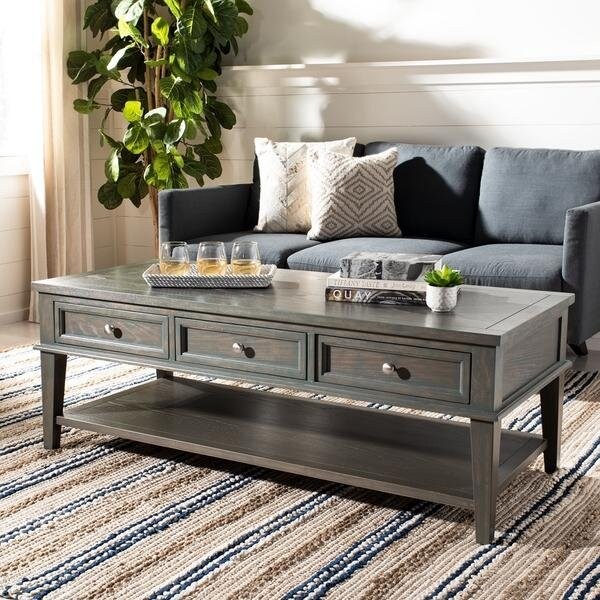 Safavieh 19.3 x 54 x 23.6 in. Manelin Coffee Table with Storage Drawers, Ash Grey - AMH6642C