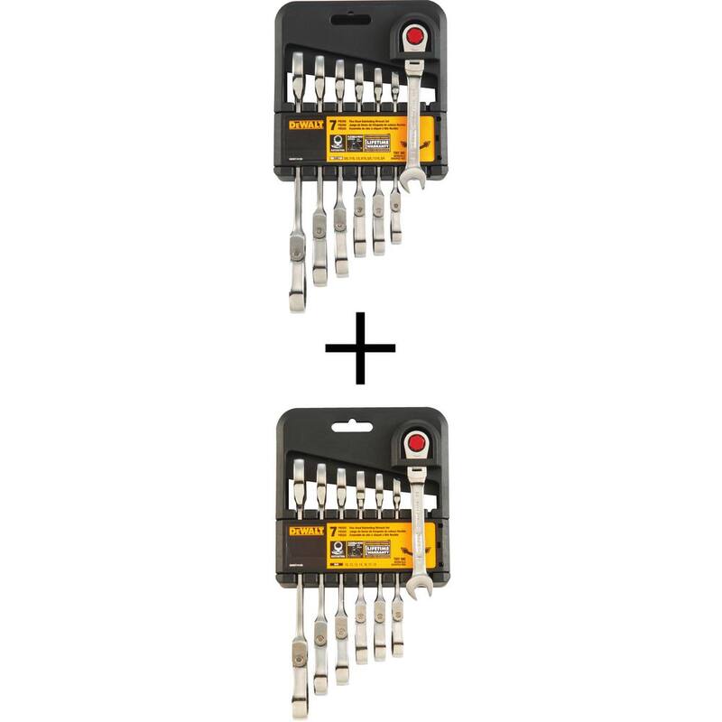 DEWALT Juego de llaves combinadas de cabezal flexible con trinquete en pulgadas y métricas (14 piezas) - DWMT74195W74196