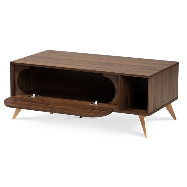 Baxton Studio Edel Mid-Century Modern Walnut Brown and Gold Finished Wood Coffee Table - 174-10959-ZORO