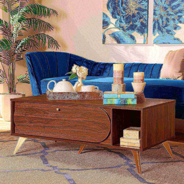 Baxton Studio Edel Mid-Century Modern Walnut Brown and Gold Finished Wood Coffee Table - 174-10959-ZORO