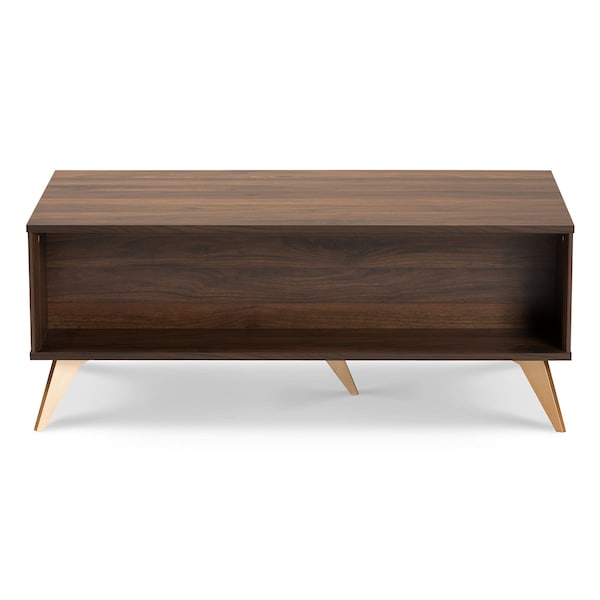 Baxton Studio Edel Mid-Century Modern Walnut Brown and Gold Finished Wood Coffee Table - 174-10959-ZORO