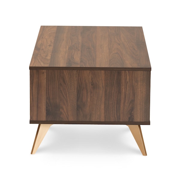 Baxton Studio Edel Mid-Century Modern Walnut Brown and Gold Finished Wood Coffee Table - 174-10959-ZORO