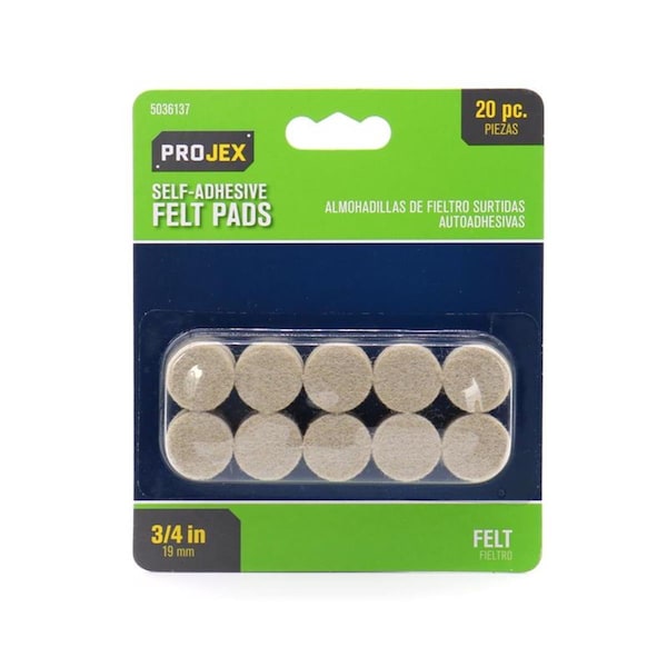 Posdatas 0.75 in. Felt Self Adhesive Surface Pad - Round, Brown, 20PK - PO3307298