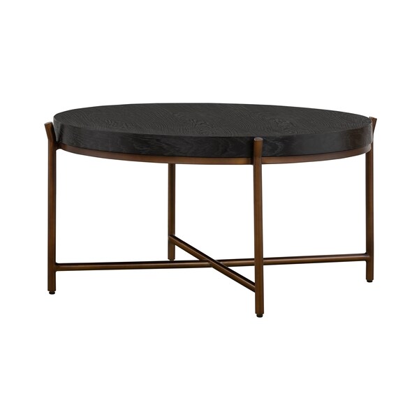 Armen Living Sylvie Brushed Oak and Metal Round Coffee Table - LCSYCOBL