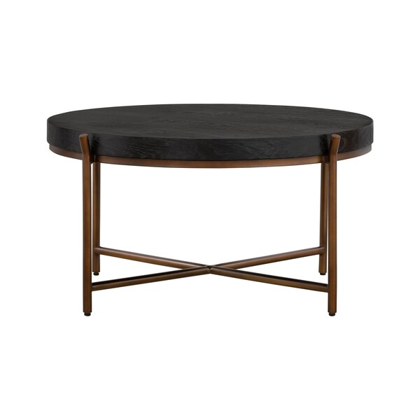 Armen Living Sylvie Brushed Oak and Metal Round Coffee Table - LCSYCOBL