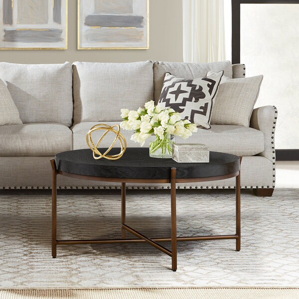 Armen Living Sylvie Brushed Oak and Metal Round Coffee Table - LCSYCOBL