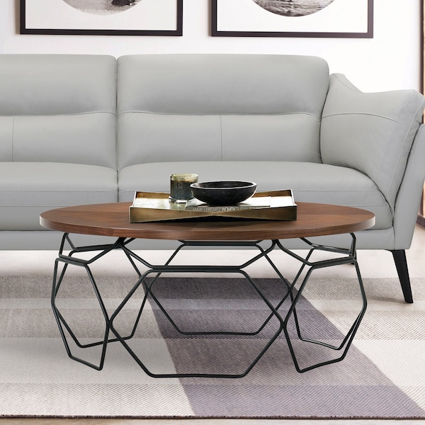 Armen Living Cosmo Walnut Veneer Coffee Table with Black Metal Base - LCCOCOWA
