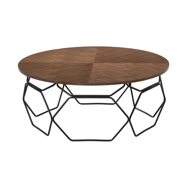 Armen Living Cosmo Walnut Veneer Coffee Table with Black Metal Base - LCCOCOWA