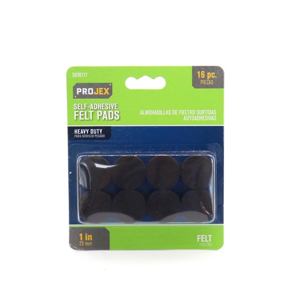 Posdatas 1 in. Felt Self Adhesive Protective Pad, Brown, 16PK - PO3308713
