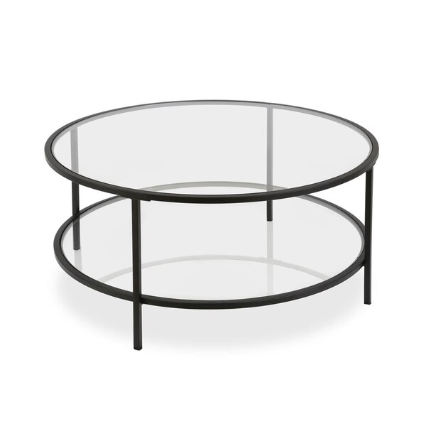 Hudson & Canal Henn Hart Sivil Blackened Bronze Coffee Table with Glass Shelf - 17 x 36 x 36 in. - CT0144