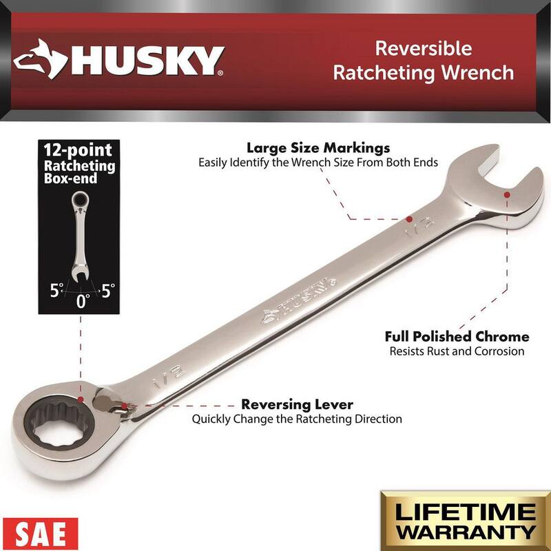 Juego de Llaves Combinadas de Trinquete Reversible Husky SAE/MM (14 piezas) - HRRW14PCSMCB