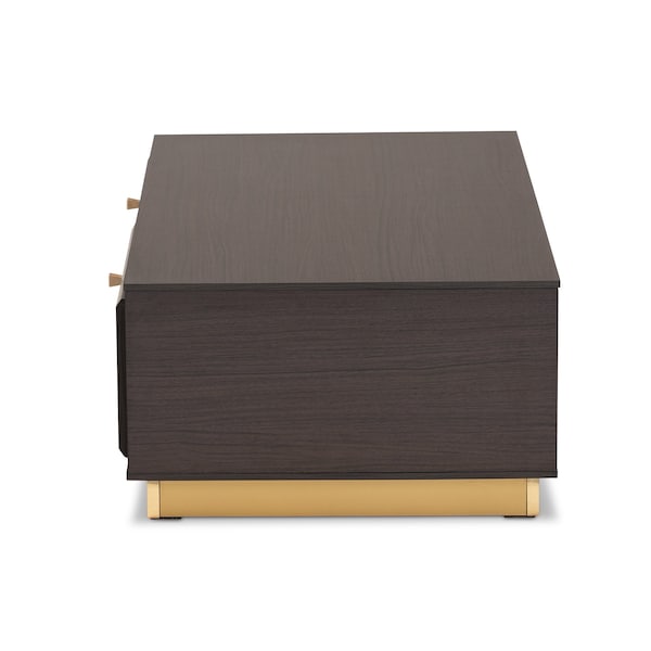 Baxton Studio Cormac Transitional Dark Brown Finished Wood and Gold Metal 2-Drawer Coffee Table - 208-12137