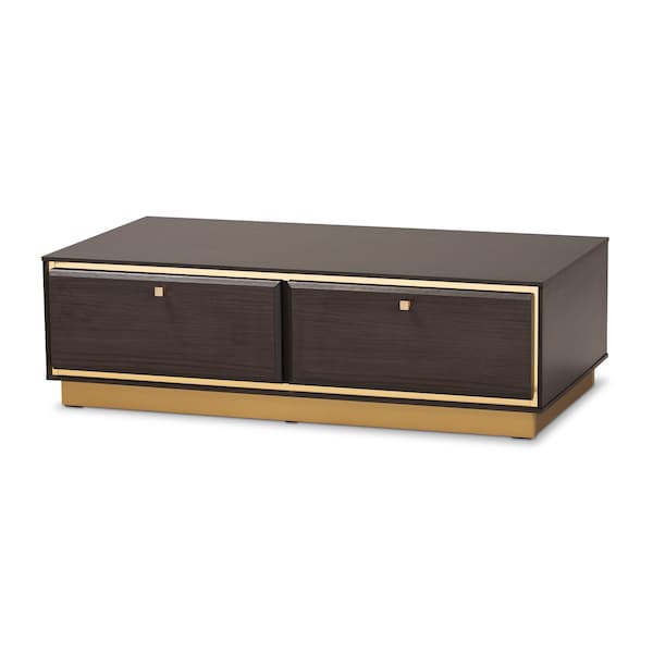 Baxton Studio Cormac Transitional Dark Brown Finished Wood and Gold Metal 2-Drawer Coffee Table - 208-12137