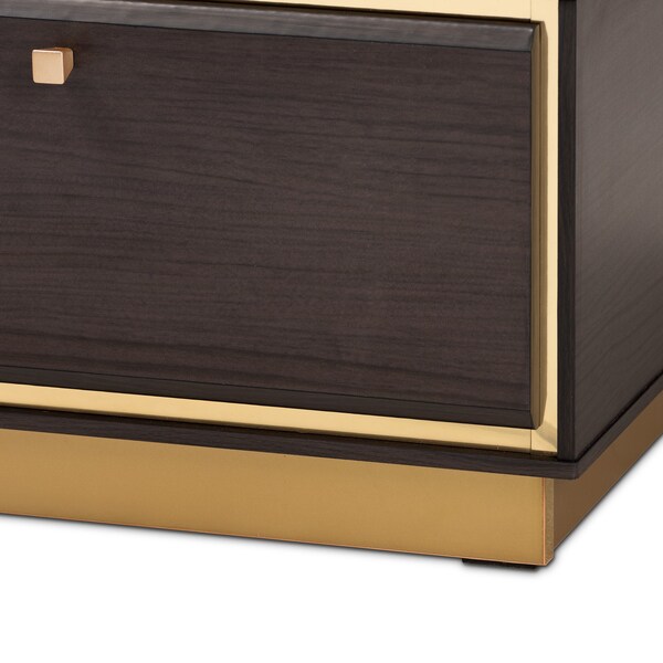 Baxton Studio Cormac Transitional Dark Brown Finished Wood and Gold Metal 2-Drawer Coffee Table - 208-12137