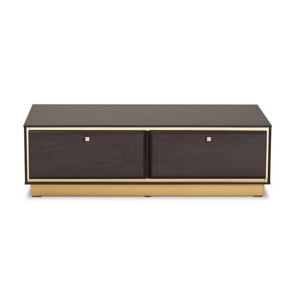 Baxton Studio Cormac Transitional Dark Brown Finished Wood and Gold Metal 2-Drawer Coffee Table - 208-12137