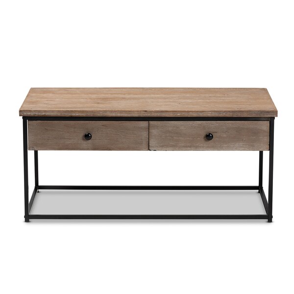 Baxton Studio Roderick Modern and Contemporary Weathered Oak Finished Wood and Black Metal 2Drawer Coffee Table - 213-12490-ZORO