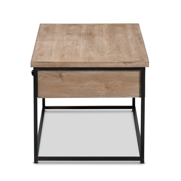 Baxton Studio Roderick Modern and Contemporary Weathered Oak Finished Wood and Black Metal 2Drawer Coffee Table - 213-12490-ZORO